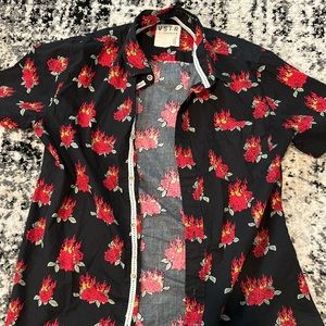 Flaming roses button up shirt